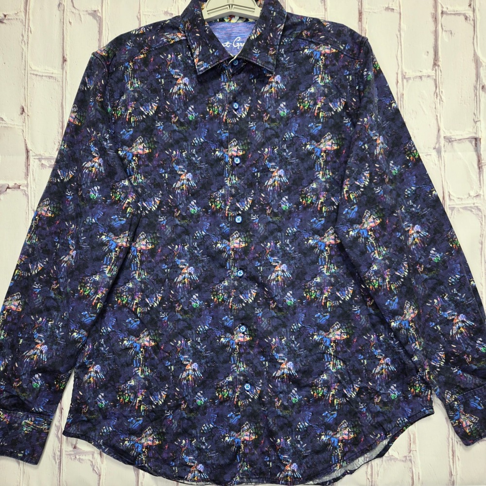 Robert Graham Mens Classic Fit Large Navy Blue Abstract Print Button Down Shirt